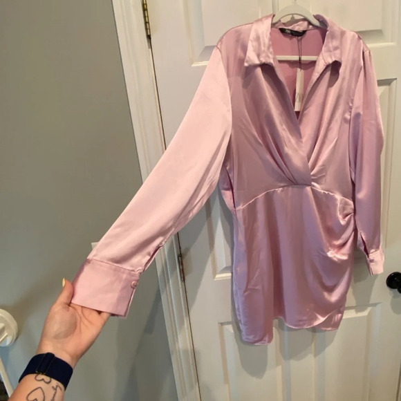 New! ZARA Satin Wrap Dress Blush Pink nwt 16639 - Picture 7 of 15